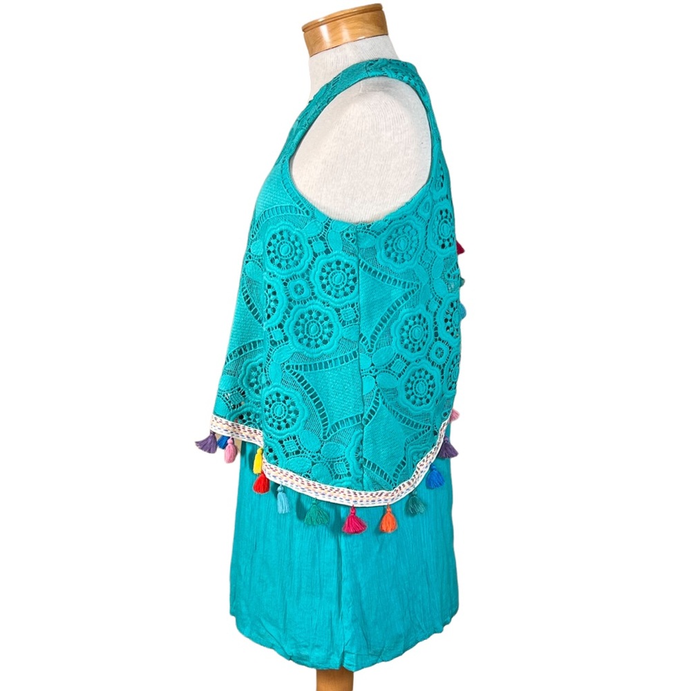 Judith March Turquoise Lacey Overlay Over Gauze Slip With Colorful Tasse… - Picture 4 of 13